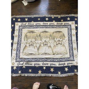 Religious Angels Tapestry Throw Blanket God Bless You Love You  60x48 Pls Read